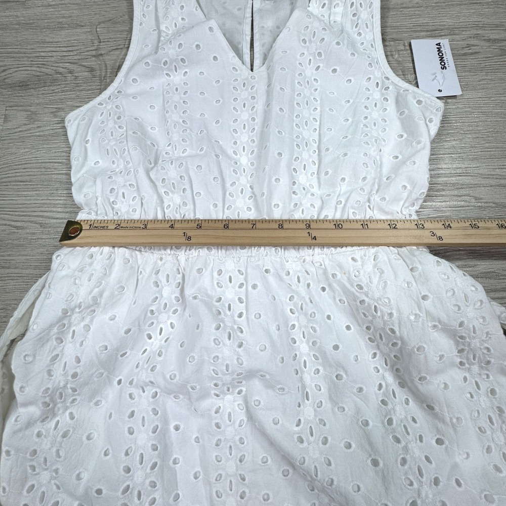 Sonoma Women's Midi Dress White Eyelet Cotton Sleeveless Tie Waist XS NWT - Picture 4 of 9